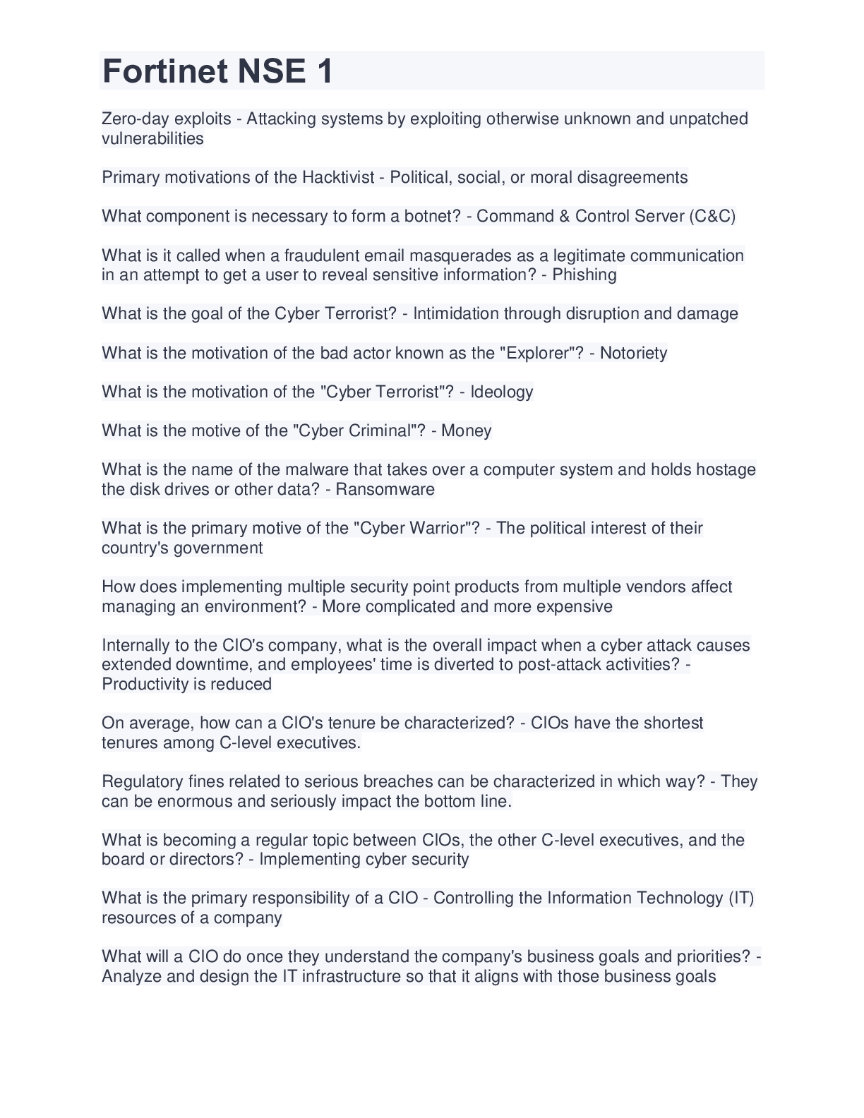 Preview image of Fortinet NSE 1 document